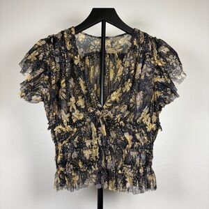 Free People Black and Cream Floral Blouse